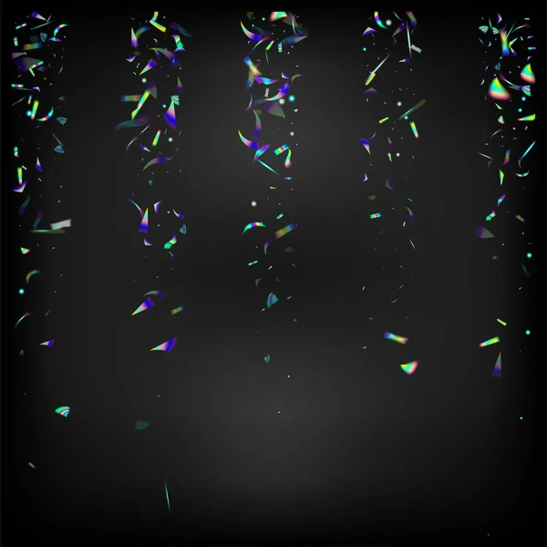 ホログラム効果レインボーティンセル フライング ホログラフ コンフェッティ 黄金の透明な落下粒子 緑のお祝いの背景 レインボー ティンセル グラデーションオーバーレイネオン箔 Tinsel — ストックベクタ