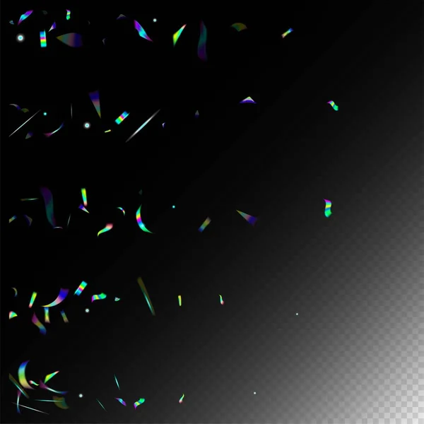 フライング ホログラフ コンフェッティ ホログリッチ効果レインボーボケ 緑のお祝いの背景 金属透明落下粒子 レインボー ティンセル グラデーションオーバーレイネオン箔 Tinsel — ストックベクタ