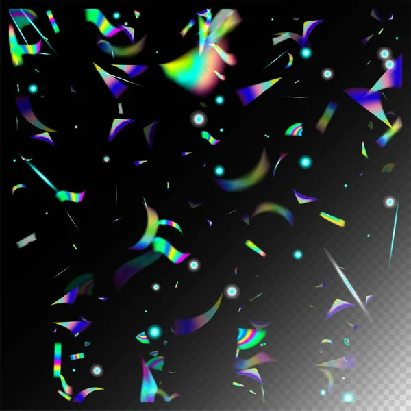 Falling Hologram Confetti Gradient Overlay Neon Foil Tinsel Rainbow Tinsel — 스톡 벡터