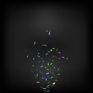 Holo Glitch Effect Rainbow Tinsel. Rainbow Tinsel. Falling Holograph Confetti. Silver Transparent Falling Particles.  Gradient Overlay Vivid Foil Tinsel. Blue, Purple, Green Celebration Background. clipart