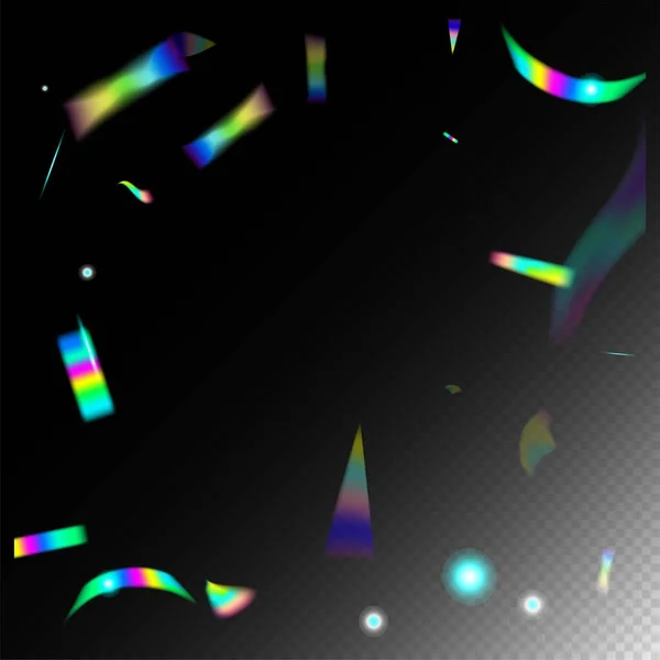 Flying Holograph Confetti Silver Transparent Falling Particles Gradient Overlay Glare — 스톡 벡터