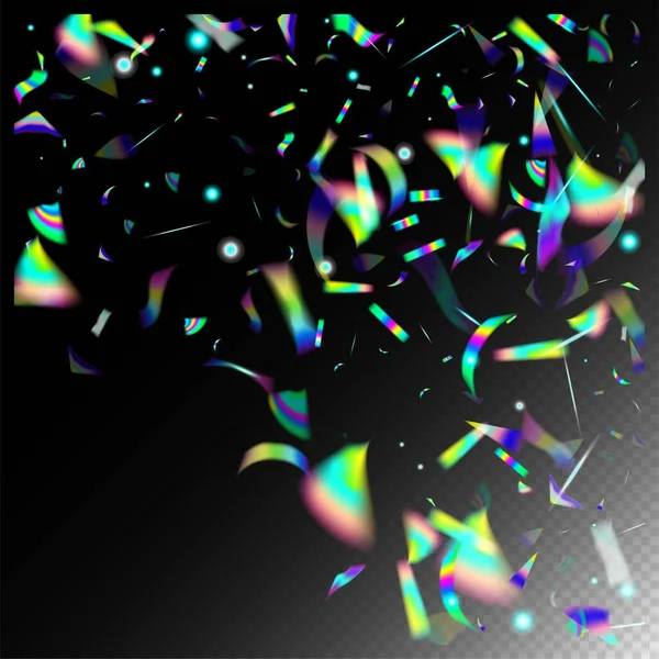 ホログラフ コンフェッティ 金属透明落下粒子 レインボー ティンセル ホログラム効果レインボーティンセル 緑のお祝いの背景 グラデーションオーバーレイネオン箔 Tinsel — ストックベクタ