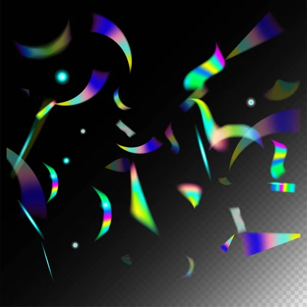 レインボー ティンセル 緑のお祝いの背景 銀透明落下粒子 ホログラフ コンフェッティ グラム効果レインボー グラデーションオーバーレイグレアフォイル Tinsel — ストックベクタ