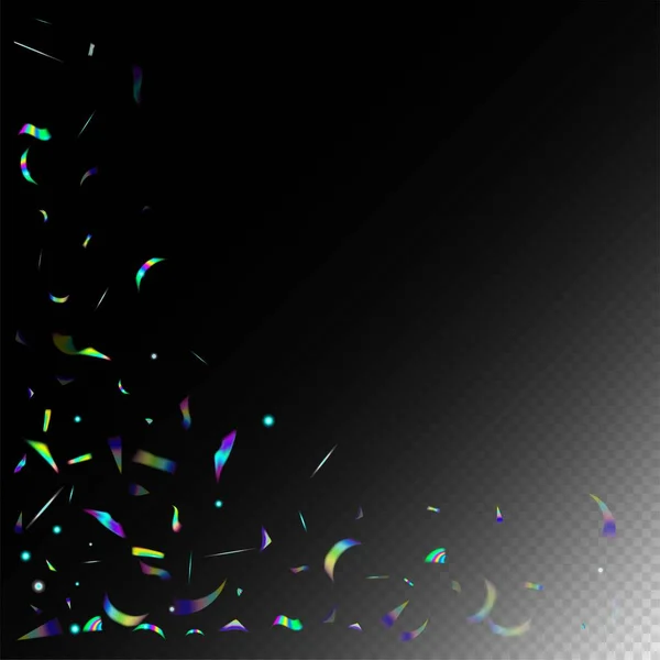 ホログラム効果レインボーライト 緑のお祝いの背景 銀透明落下粒子 フライング ホログラム コンフェッティ グラデーションオーバーレイ鮮やかな箔ティンセル レインボーティンセル — ストックベクタ