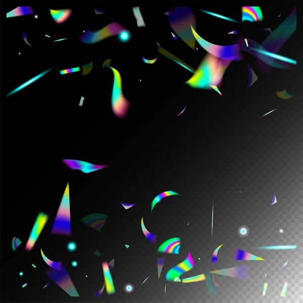 Gradient Overlay Neon Foil Tinsel Rainbow Tinsel Silver Transparent Falling — 스톡 벡터
