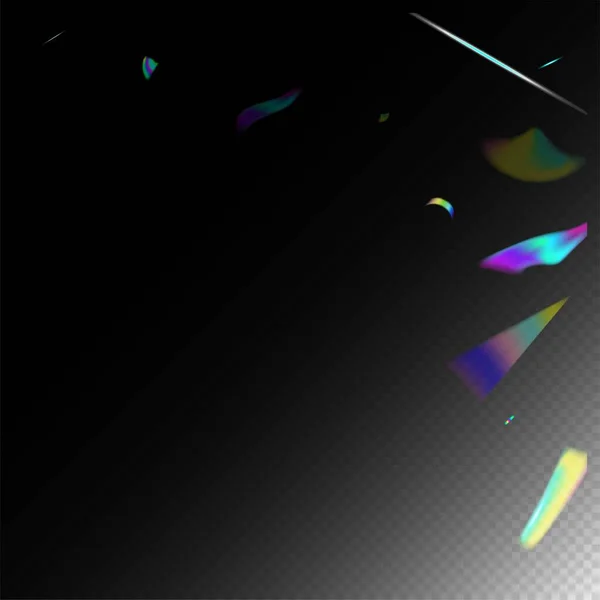 金属透明落下粒子 緑のお祝いの背景 レインボー ティンセル フライング ホログラフ コンフェッティ グラデーションオーバーレイグレア箔ティンセル ホログリッチ効果 Rainbow — ストックベクタ