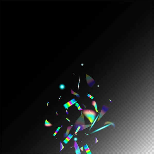 Rainbow Tinsel Metallgenomskinliga Fallande Partiklar Flying Hologram Confetti Gradient Överlagring — Stock vektor