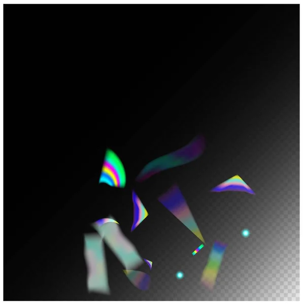 梯度复盖活体Foil Tinsel 下降的全息图Confetti 绿色庆祝背景 金属透明下落颗粒 Holo Glitch Effect Rainbow Bokeh — 图库矢量图片
