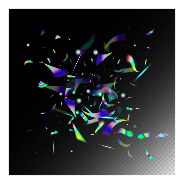 Efek Holo Glitch Rainbow Tinsel Holograph Terbang Confetti Gradien Overlay - Stok Vektor