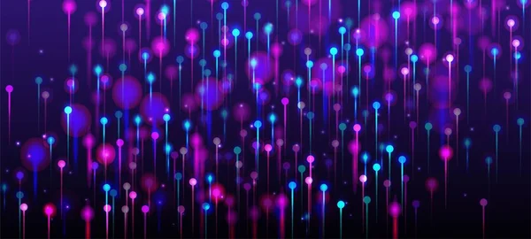 粉色紫色蓝色现代背景 海量数据人工智能互联网未来主义墙纸 网络科技横幅 Neon Light Pins Elements 社会科学纤维光针 — 图库矢量图片