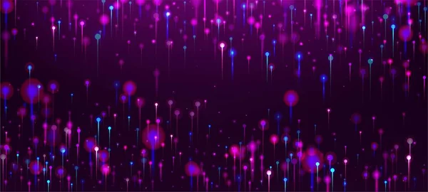 粉色紫色摘要墙纸 霓虹灯发光粒子 人工智能大数据以太网的未来背景 网络科学横幅 光纤社会科学光针 — 图库矢量图片