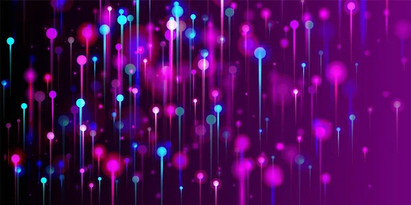 粉红紫蓝色背景 海量数据人工智能以太网未来壁纸 活体光点粒子 网络科学横幅 光纤社会科学光针 — 图库矢量图片