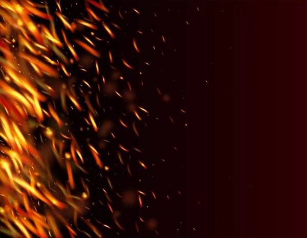 Flammende Flamme Funken Hintergrund Realistische Feuerwirkung Auf Schwarz Helle Nacht — Stockvektor