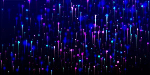 粉红蓝紫色背景 人工智能大数据以太网未来主义墙纸 视觉光环元素 网络科学横幅 光纤社会科学光针 — 图库矢量图片