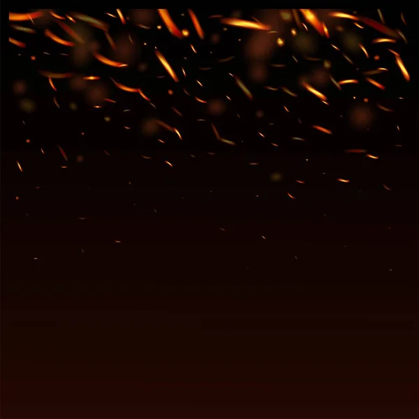 炎の火が背景に火花を消す 現実的なエネルギーの輝き 孤立した火災 オレンジイエローレッドスパークル 明るい夜 ゴールドグリッター ブラックに対する現実的な火災効果 ホットバーニンググローフラッシュ — ストックベクタ