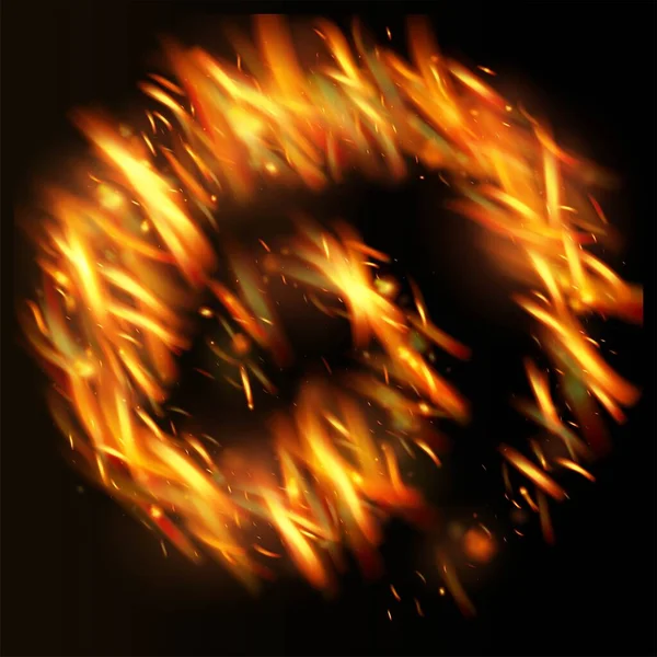 Blazing Flame Fiery Sparkles Background Energie Realistă Strălucitoare Noapte Strălucitoare — Vector de stoc