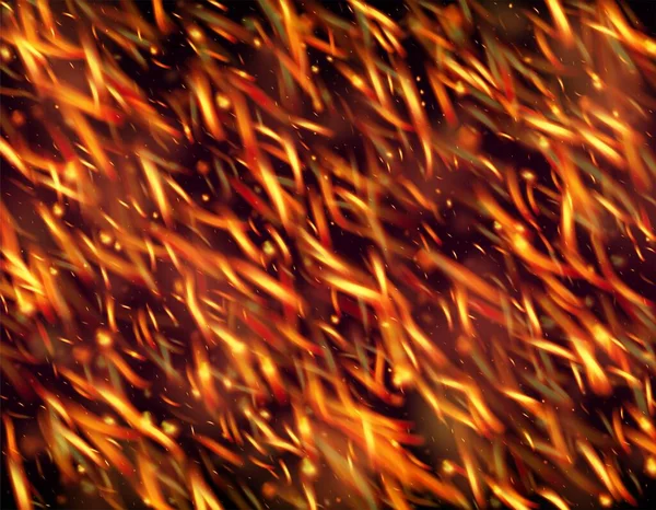 Burning Flame Fiery Sparks Tausta Kirkas Kultatähdet Realistinen Energiahehku Kuumia — vektorikuva