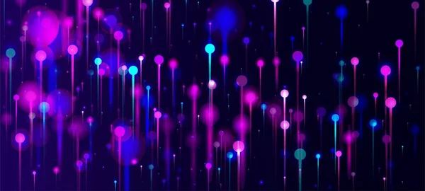 粉红蓝紫色背景 人工智能大数据以太网技术壁纸 霓虹灯粉颗粒 网络科学横幅 社会科学纤维光针 — 图库矢量图片