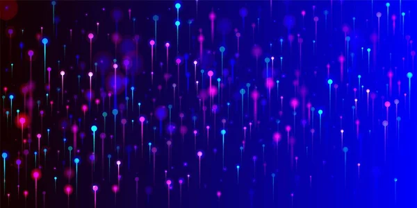 蓝紫色粉红背景 Neon Light Nodes Elements 海量数据人工智能以太网未来壁纸 网络科技横幅 光纤社会科学光针 — 图库矢量图片
