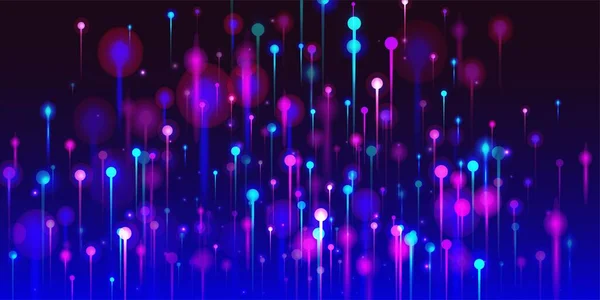 粉红紫蓝色背景 网络科学横幅 人工智能大数据以太网技术壁纸 Neon Light Nodes Elements 社会科学纤维光针 — 图库矢量图片