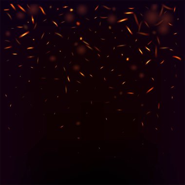 Blazing Flame Fiery Sparkles Background. Realistic Fire Effect on Black. Realistic Energy Glow. Hot Burning Flake Flashes. Bright Night, Glitter Stars. Isolated Fire, Orange Red Yellow Sparks, Smoke. clipart