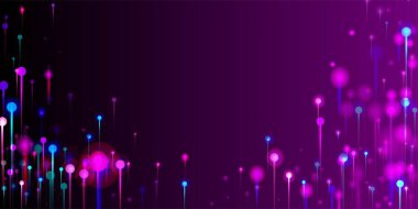 Mor Pembe Mavi Modern Duvar Kağıdı. Büyük Veri Yapay Zekası İnternet Geleceği Geçmişi. Network Technology Banner. Neon Light Pins elementleri. Sosyal Bilimler Fiber Optik Işık İğneleri.