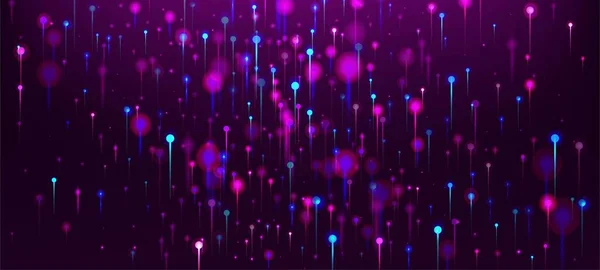 紫色粉色蓝色摘要墙纸 大数据人工智能以太网技术背景 有光的发光粒子 网络科学横幅 社会科学纤维光针 — 图库矢量图片