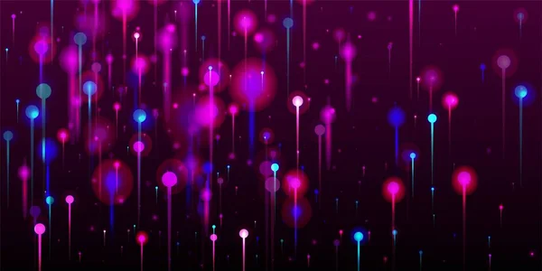 パープルピンクブルー概要背景 人工知能ビッグデータインターネット未来壁紙 明るい光の粒子 ネットワーク科学バナー 社会科学光ファイバーピン — ストックベクタ