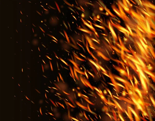 Brennende Flamme Feurige Funken Hintergrund Helle Nacht Sterne Glitzern Realistische — Stockvektor
