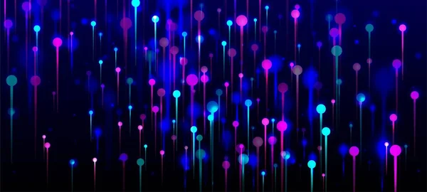 ブルーピンクパープルモダンな壁紙 ネットワーク科学バナー 人工知能ビッグデータインターネット未来論的背景 明るい光の粒子 社会科学光ファイバーピン — ストックベクタ
