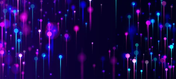 ブルーパープルピンクのモダンな壁紙 人工知能ビッグデータインターネット未来論的背景 ネットワーク技術バナー 明るいライトノード要素 光ファイバー 社会科学ライトピン — ストックベクタ