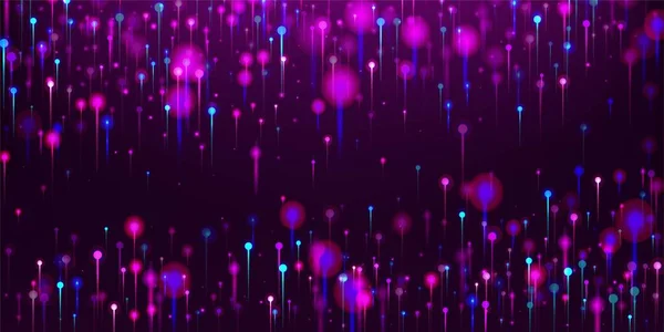 パープルピンクブルーのモダンな壁紙 ネットワーク科学バナー 人工知能ビッグデータインターネット技術の背景 ネオンライトの粒子 社会科学光ファイバーピン — ストックベクタ