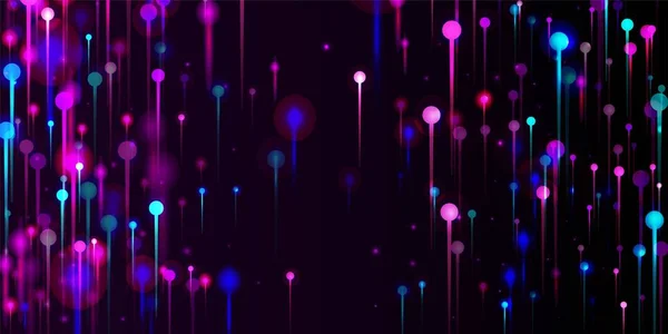 蓝色紫色粉红摘要墙纸 充满活力的光点元素 大数据人工智能以太网技术背景 网络科学横幅 光纤社会科学光针 — 图库矢量图片