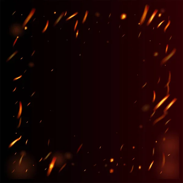 炎の火が背景に火花を消す 現実的なエネルギーグロー 明るい夜 グリッターゴールド ブラックに対する現実的な火災効果 孤立した火災 赤黄橙色の輝き 熱い燃える金のフラッシュ — ストックベクタ