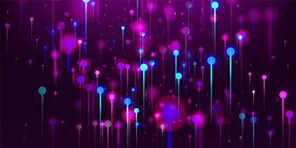 Purple Pink Blue Abstract Background Bright Light Nodes Particles Artificial — Stock Vector