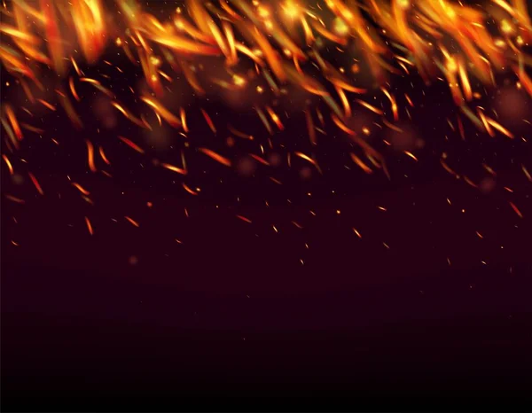 Hořící Plamen Ohnivé Jiskry Pozadí Záblesky Žhavé Záře Izolovaný Oheň — Stockový vektor