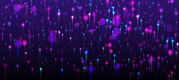 ブルーパープルピンクの壁紙 ネットワーク科学バナー ネオンライトノード要素 ビッグデータ人工知能インターネット技術の背景 光ファイバー 社会科学ライトピン — ストックベクタ