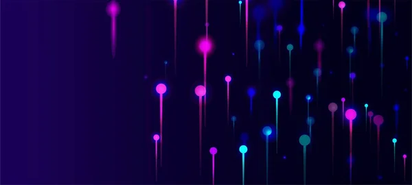 粉色蓝色紫色现代墙纸 网络科学横幅 活体光点粒子 海量数据人工智能互联网的未来背景 光纤社会科学光针 — 图库矢量图片