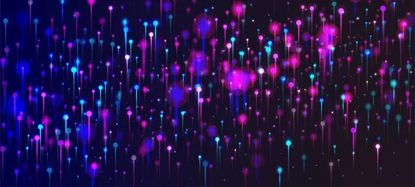 紫色蓝色粉红现代背景 人工智能大数据互联网技术壁纸 Neon Light Pins Elements 网络科学横幅 光纤社会科学光针 — 图库矢量图片