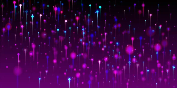 パープルブルーピンク抽象壁紙 人工知能ビッグデータインターネット技術の背景 ネットワーク技術バナー 明るい光の粒子 社会科学光ファイバーピン — ストックベクタ