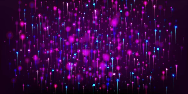パープルピンクブルー概要背景 ネットワーク科学バナー ビッグデータ人工知能イーサネット未来型壁紙 明るい光の光線の要素 光ファイバー 社会科学ライトピン — ストックベクタ