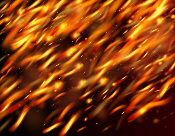 Chama Ardente Fiery Sparks Fundo Imagem Fogo Realista Preto Brilho — Vetor de Stock