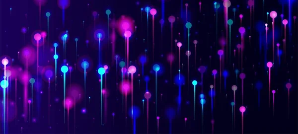 紫色蓝色粉红现代背景 人工智能大数据互联网未来主义墙纸 明亮的发光粒子 网络科学横幅 光纤社会科学光针 — 图库矢量图片