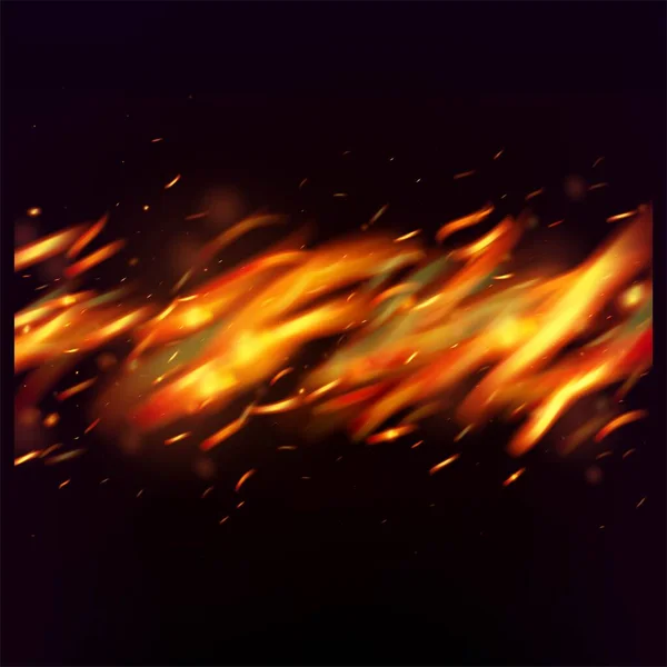 Blazing Flame Fiery Sparks Background Hot Burning Flake Flashes Realistic — Stock Vector