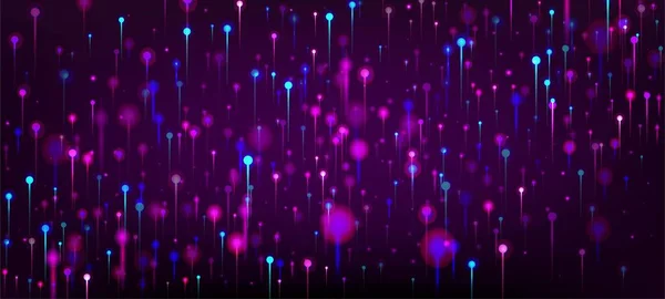 紫色粉色蓝色现代背景 网络科学横幅 人工智能大数据以太网未来主义墙纸 霓虹灯发光粒子 社会科学纤维光针 — 图库矢量图片