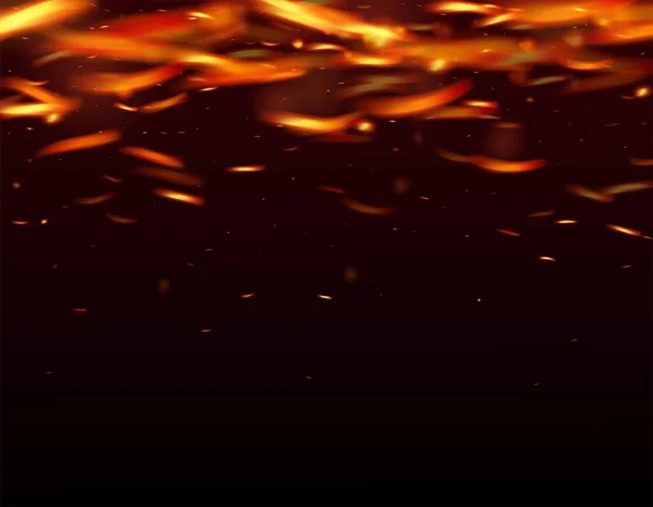 Brennende Flamme Feurige Funken Hintergrund Helle Nacht Goldene Sterne Realistisches — Stockvektor
