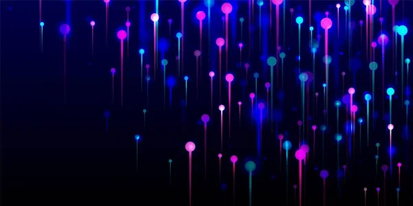 粉色蓝色紫色现代背景 网络科学横幅 海量数据人工智能互联网未来主义墙纸 明亮的光点颗粒 光纤社会科学光针 — 图库矢量图片