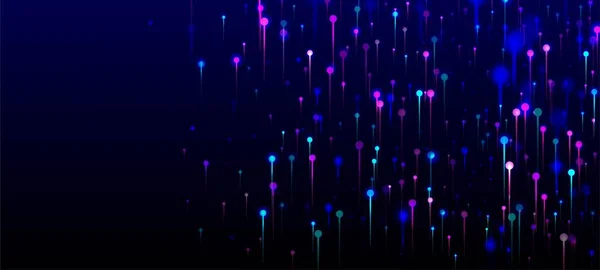 パープルブルーピンクのモダンな背景 ネットワーク技術バナー ネオンライトの粒子 ビッグデータ人工知能イーサネット技術壁紙 社会科学光ファイバーピン — ストックベクタ