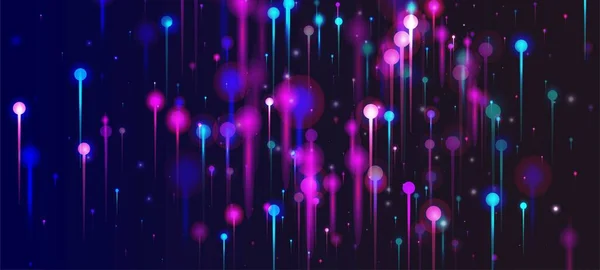 蓝紫色粉红背景 网络科学横幅 人工智能大数据互联网技术壁纸 霓虹灯粉颗粒 社会科学纤维光针 — 图库矢量图片