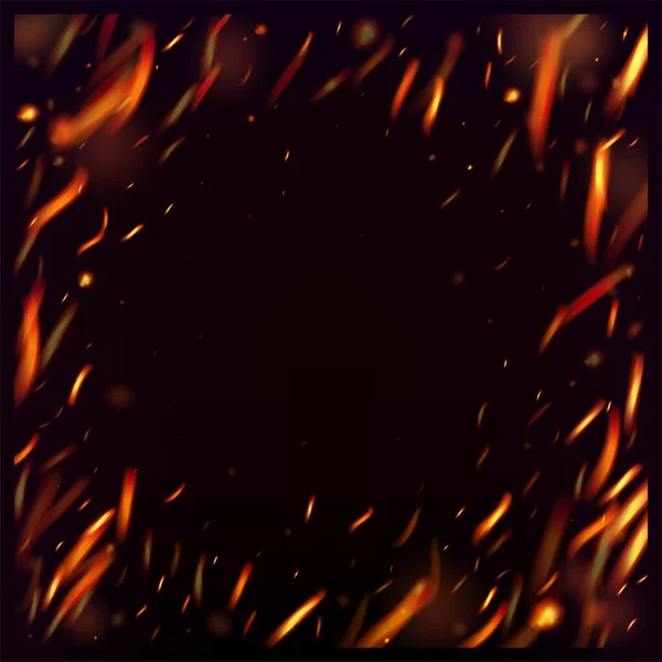 Chama Flamejante Fiery Sparks Fundo Noite Brilhante Stars Gold Imagem —  Vetores de Stock